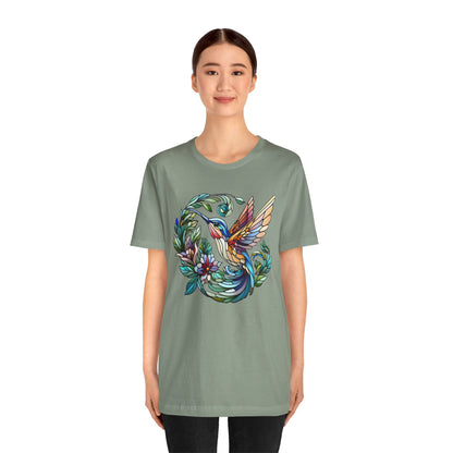 Stained Glass Hummingbird Tee – Vibrant Nature Shirt
