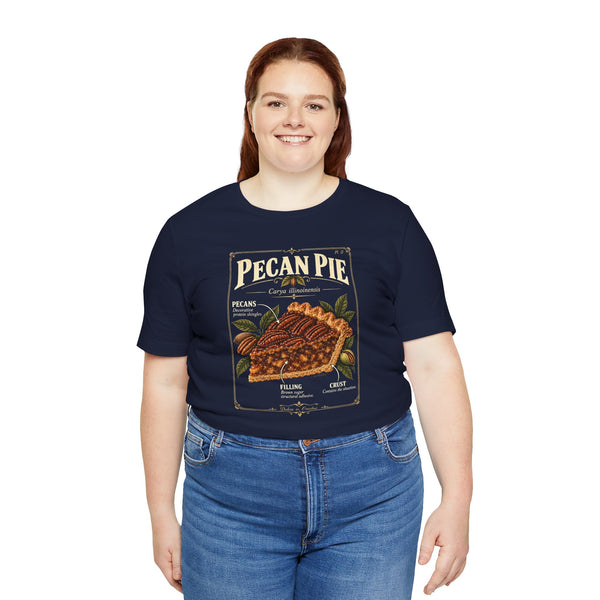 Navy T-shirt with pecan pie anatomy print centered