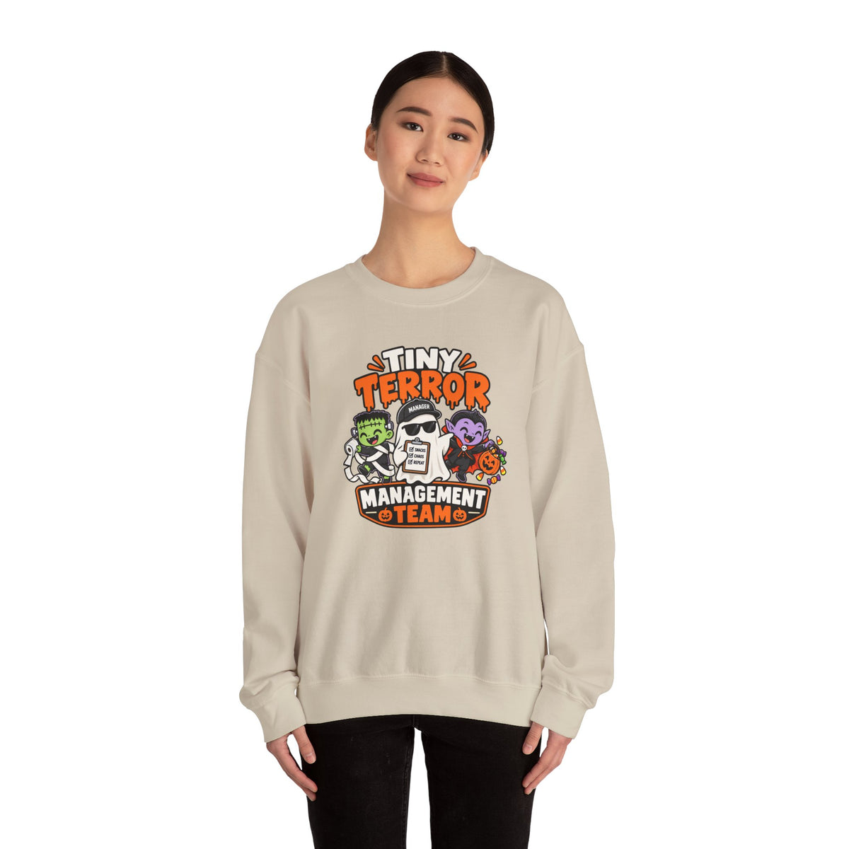 Tiny Terror Management Team Sweatshirt – Funny Halloween Parent Crewneck
