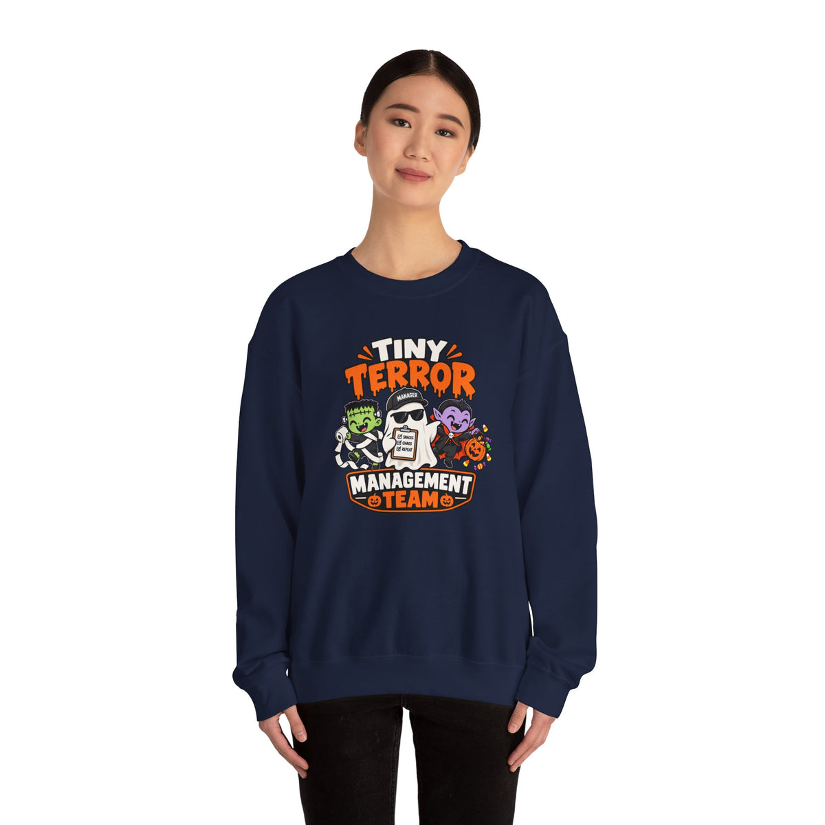 Tiny Terror Management Team Sweatshirt – Funny Halloween Parent Crewneck