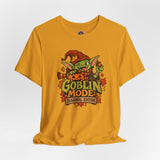 Golden orange crew-neck T-shirt with colorful 