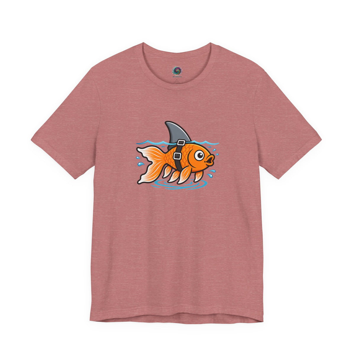 Dusty rose graphic T-shirt with orange fish-shark swimming front print
