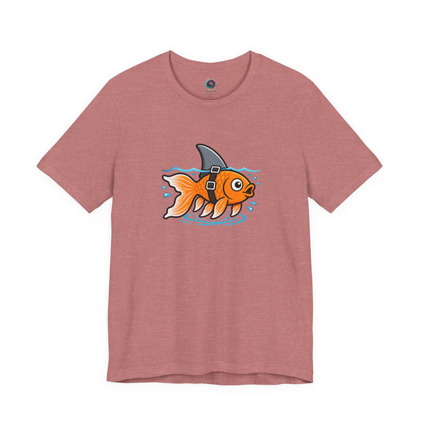 Dusty rose graphic T-shirt with orange fish-shark swimming front print