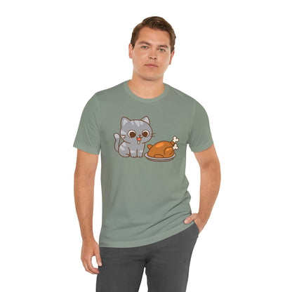 Thanksgiving Cat T-Shirt – Cute Hungry Cat and Turkey Tee