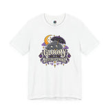 White T-shirt with colorful “Gloomy is a Lifestyle Choice” cat umbrella graphic