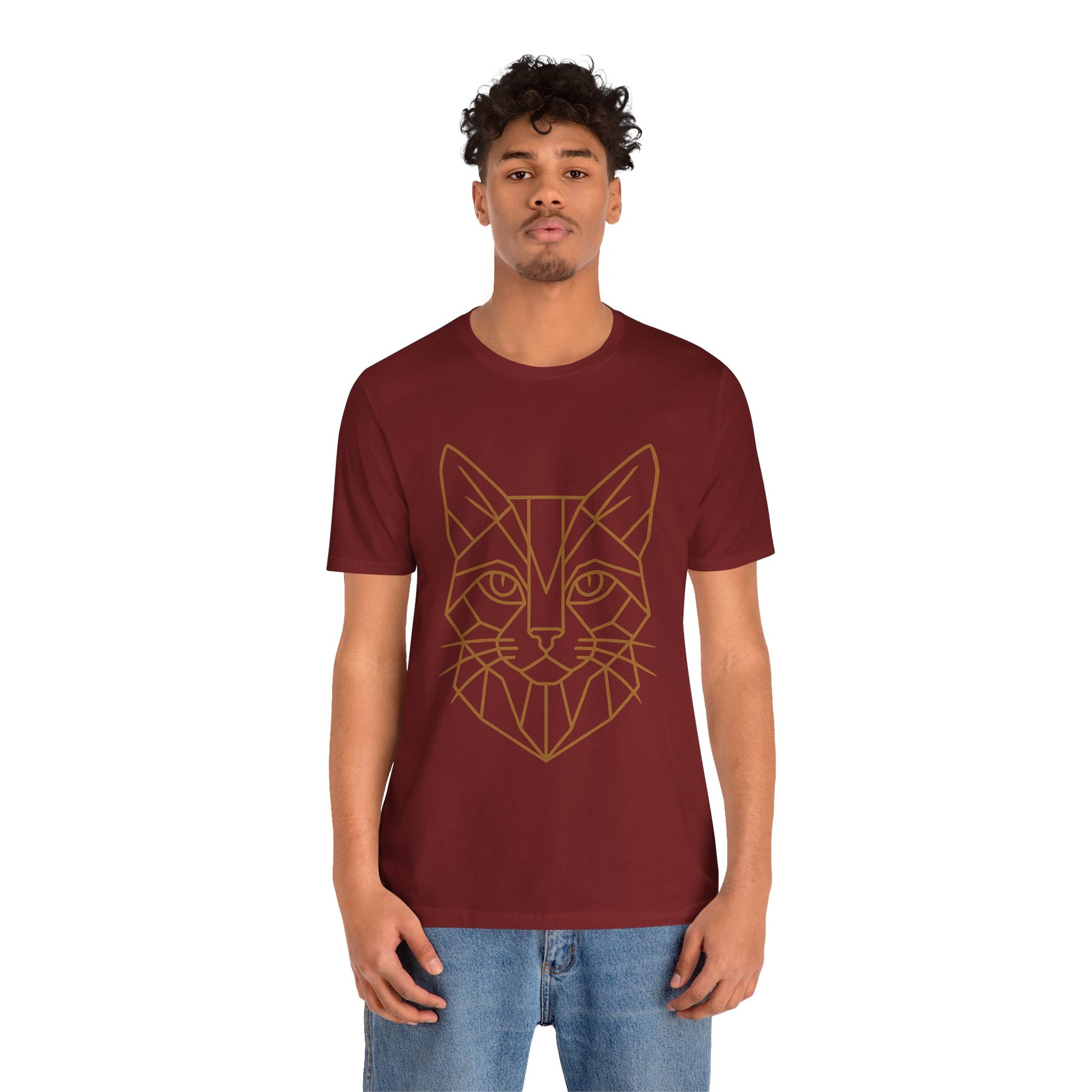 Geometric Cat T-Shirt – Minimalist Line Art Tee - WhimSpin - https://whimspin.com