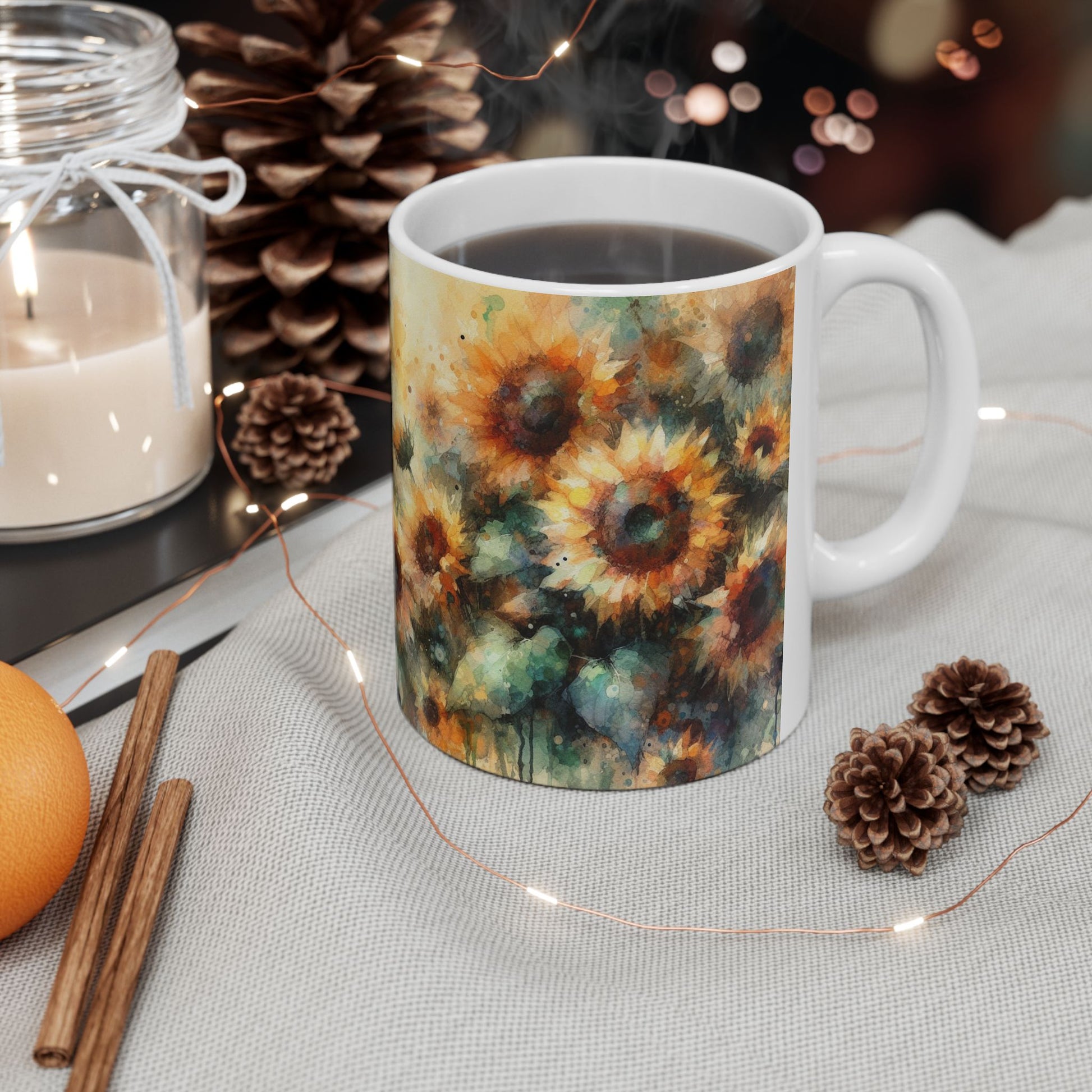 Watercolor Sunflower Mug | Artistic Floral Coffee Cup 11oz & 15oz - WhimSpin - https://whimspin.com