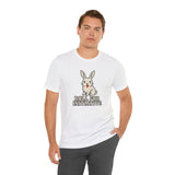 White crew-neck T-shirt with bunny character and “ROLL FOR INITIATIVE” design