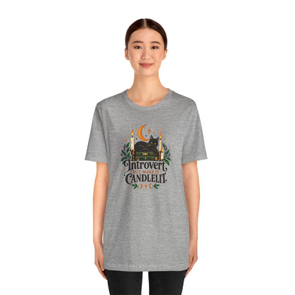 Introvert But Make It Candlelit T-shirt - Witchy Bookish Cat Tee