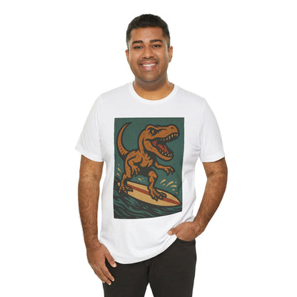 Surfing T-Rex T-Shirt – Funny Dinosaur Graphic Tee for Summer Vibes - WhimSpin - https://whimspin.com