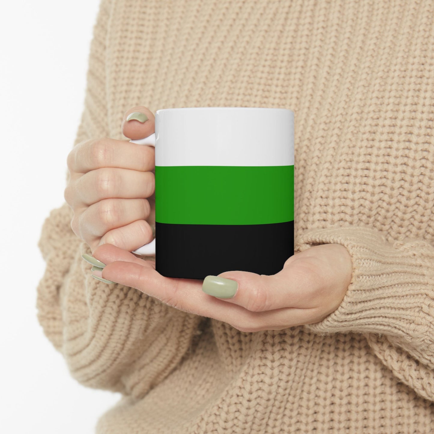 Neutrois Pride Flag Cup – White, Green & Black LGBTQ+ Ceramic Mug