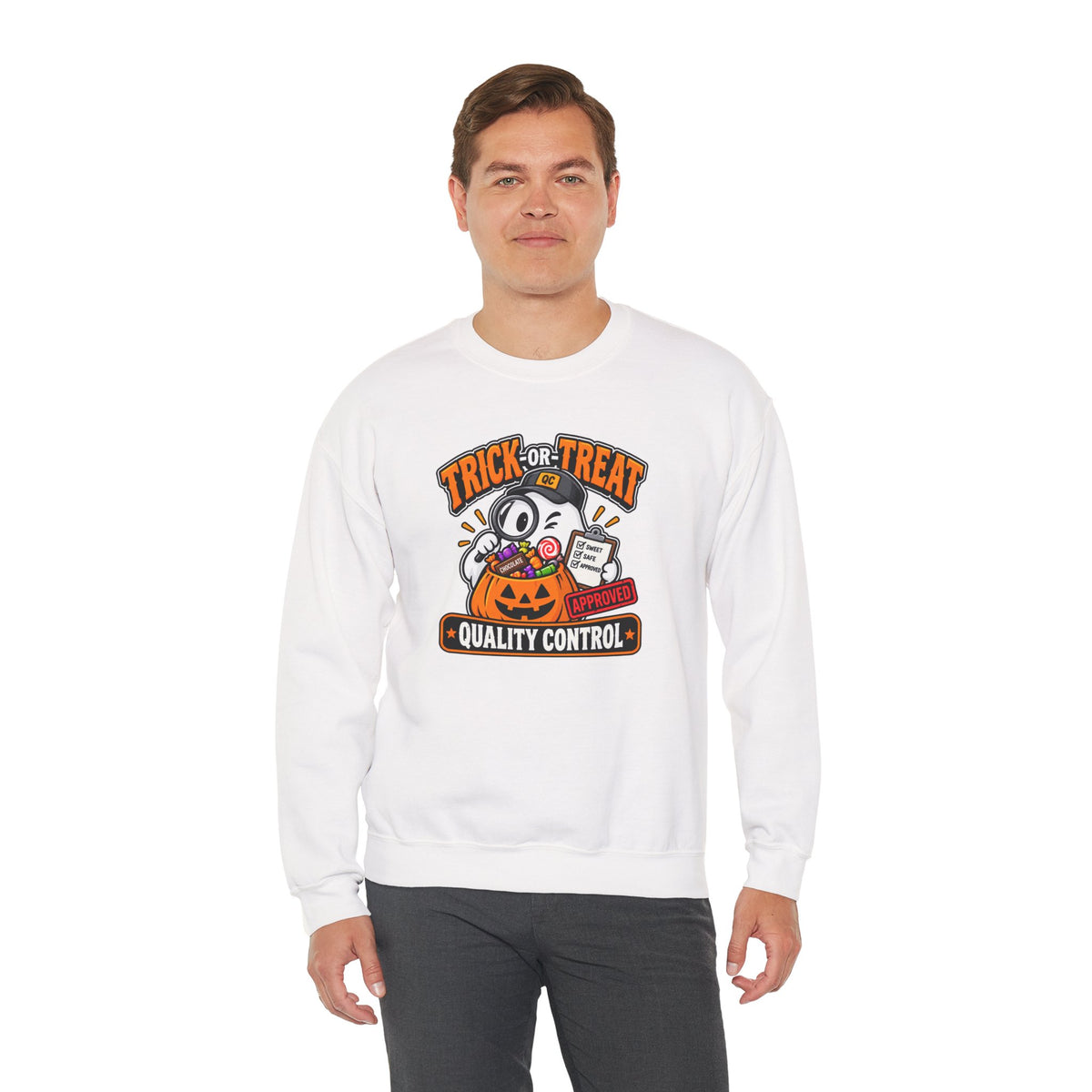 Trick-or-Treat Quality Control Sweatshirt – Funny Halloween Cozy Top