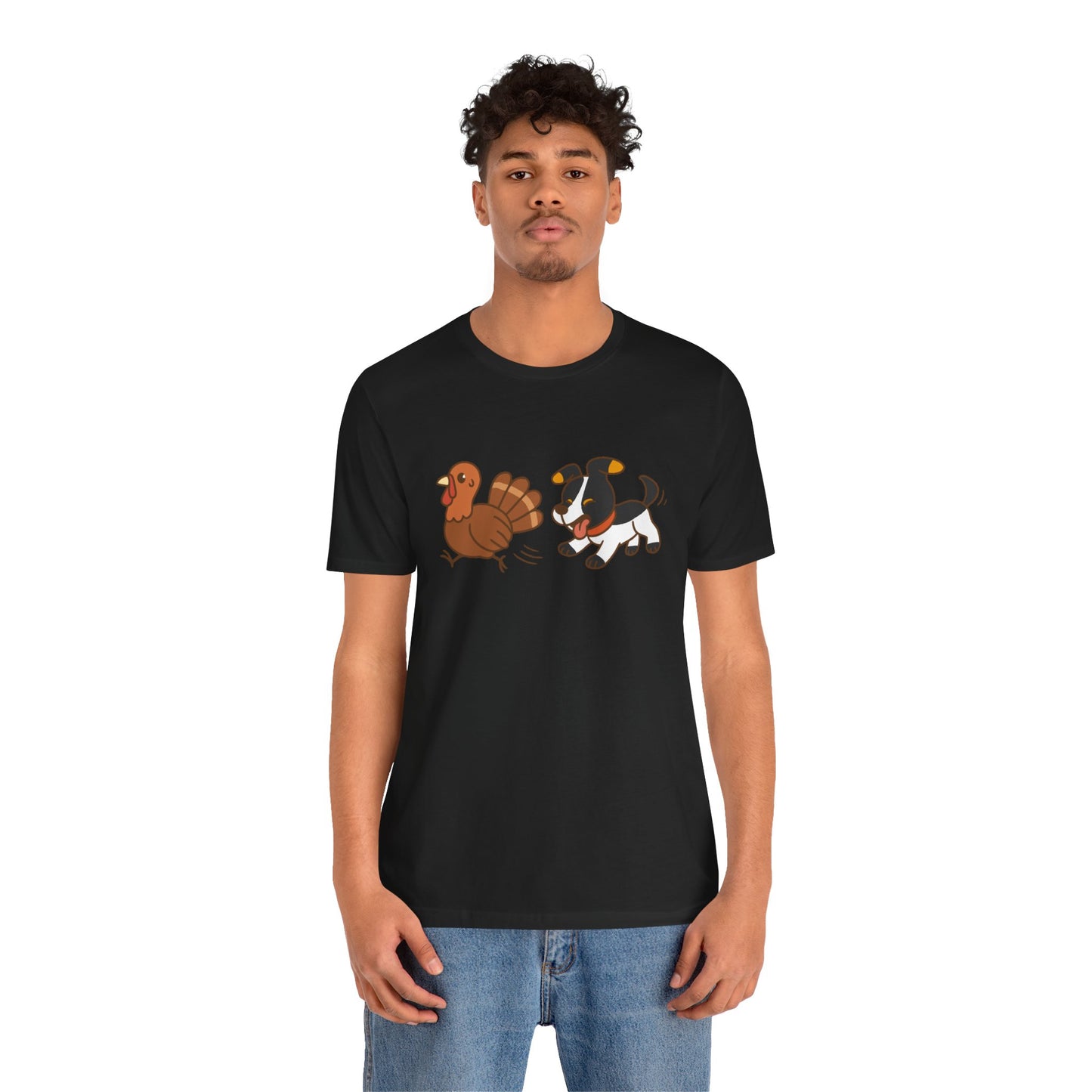 Dog Chasing Turkey T-Shirt – Funny Thanksgiving Dog Tee