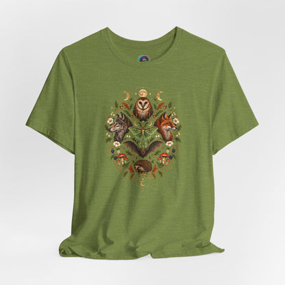 Nocturnal Woodland Animals T-Shirt – Moonlit Nature Tee