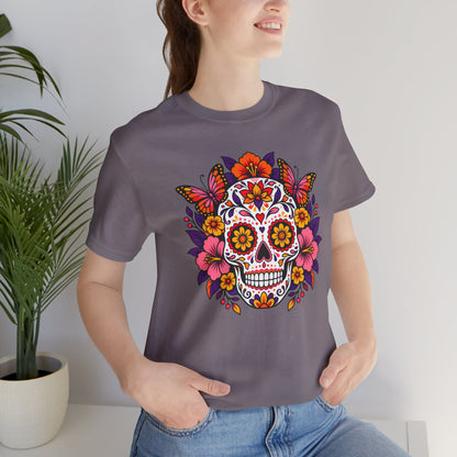 Floral Sugar Skull T-Shirt – Colorful Día de los Muertos Inspired Tee