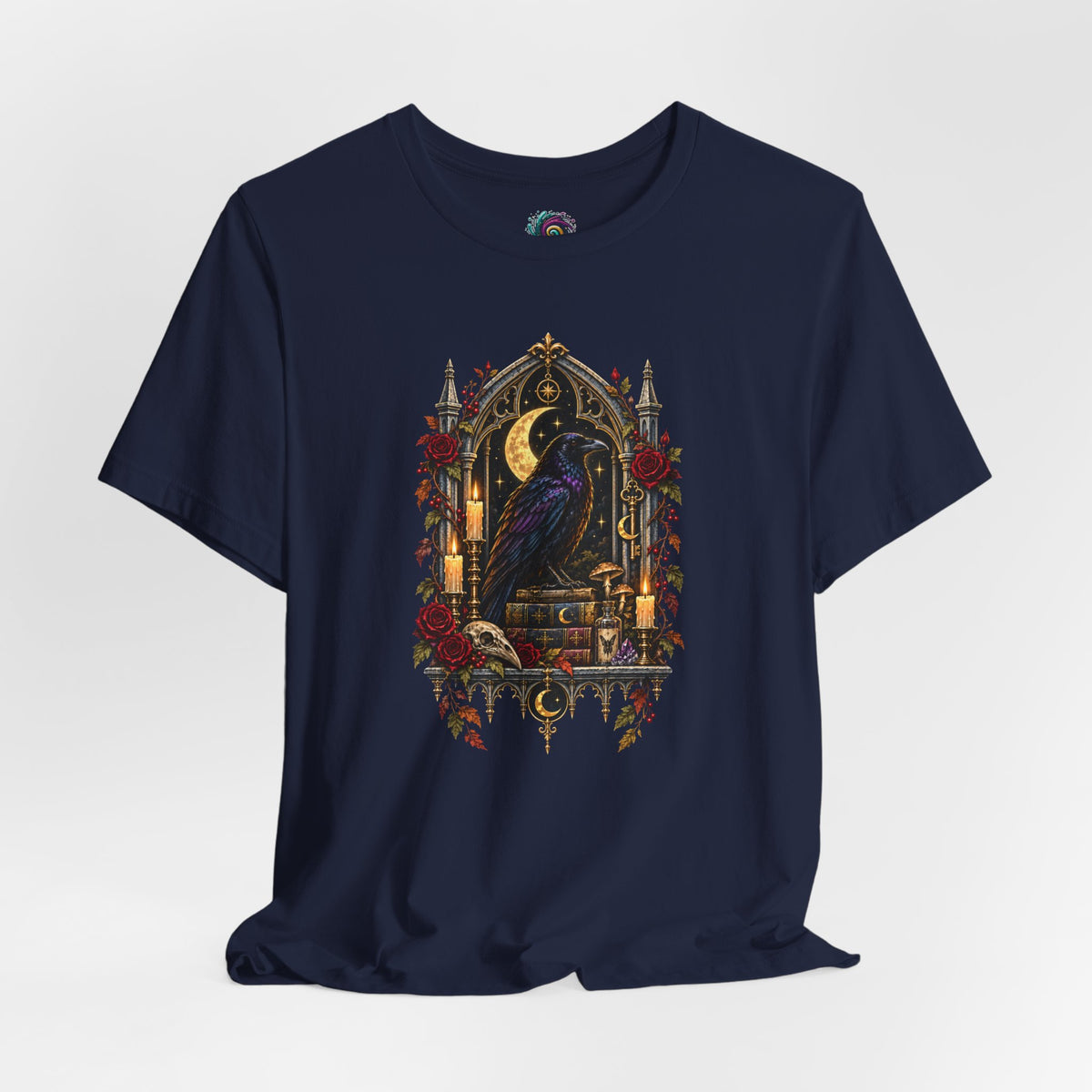 Raven’s Reliquary Tee – Gothic Moonlit Raven T-shirt