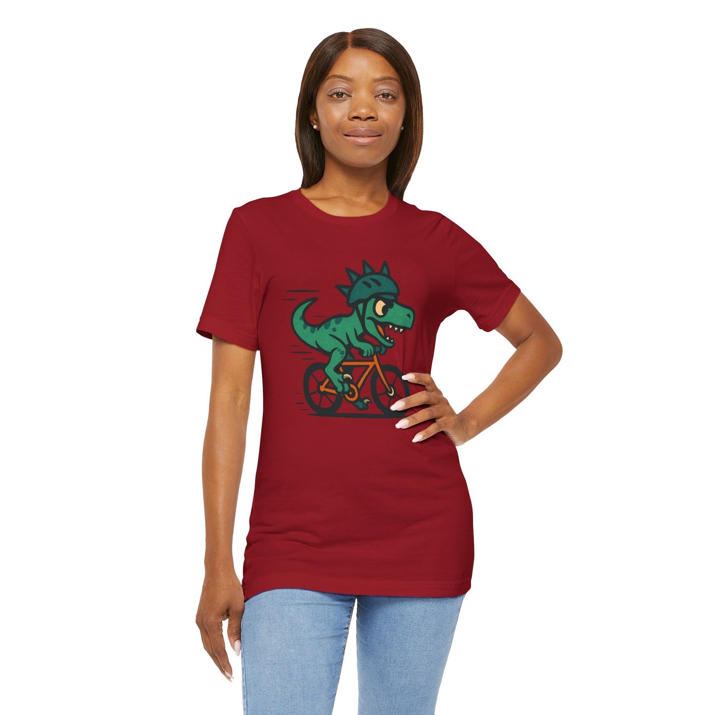 Velociraptor on a Bike T-Shirt – Funny Dino Velo Tee