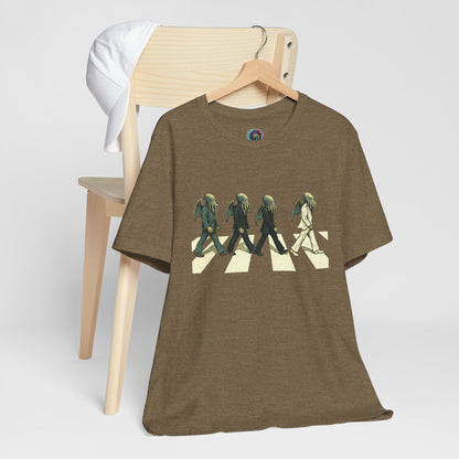 Cthulhu Crossing T-Shirt – Beatles Abbey Road Parody Tee | WhimSpin
