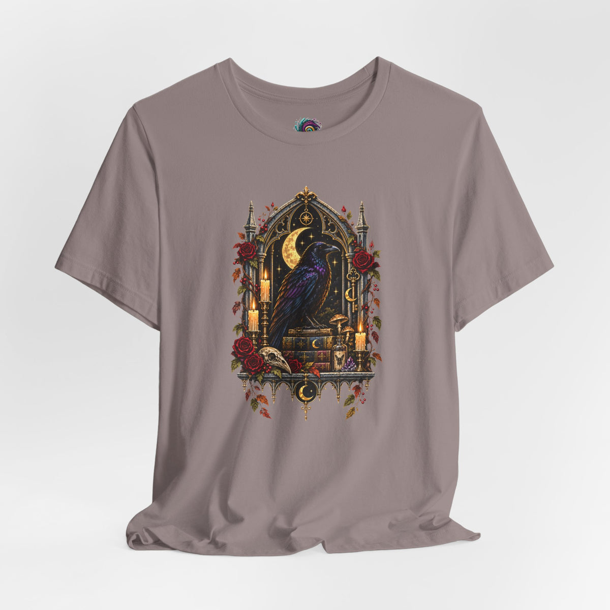 Raven’s Reliquary Tee – Gothic Moonlit Raven T-shirt