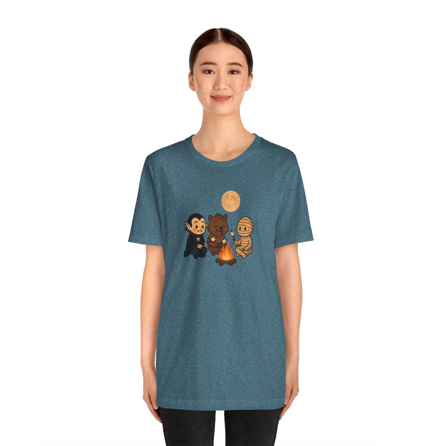 Halloween Monsters Campfire T-Shirt – Cute Monster Shirt with Roasting Marshmallows