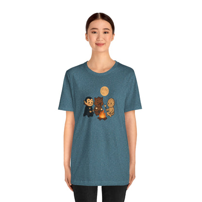 Halloween Monsters Campfire T-Shirt – Cute Monster Shirt with Roasting Marshmallows