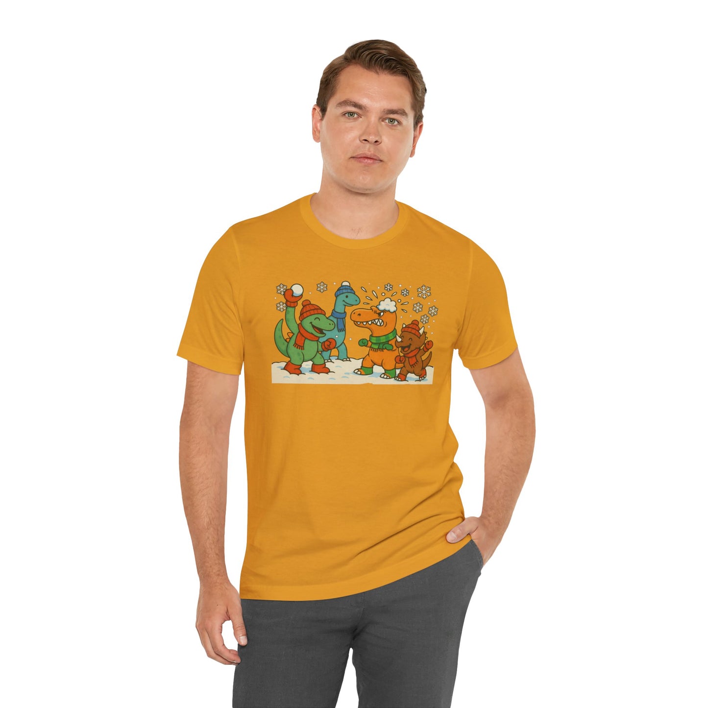 Dinosaur Snowball Fight T-Shirt – Funny Winter Dino Graphic Tee