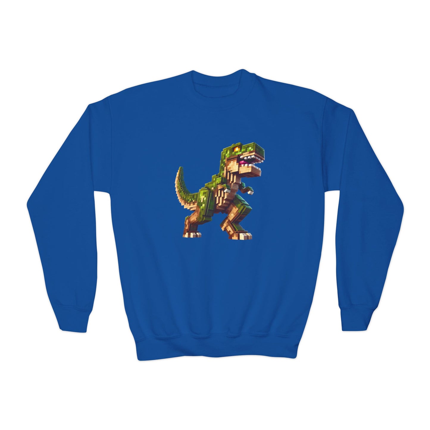 Pixel Dinosaur Youth Sweatshirt – Retro Pixel T-Rex Gamer Hoodie