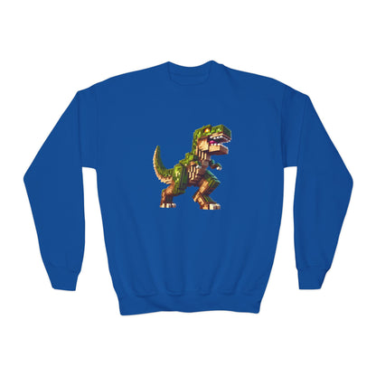 Pixel Dinosaur Youth Sweatshirt – Retro Pixel T-Rex Gamer Hoodie