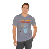 Heather gray t-shirt with “ESPRESSO PATRONUM” graphic and coffee cup icon