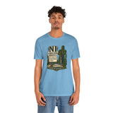 Light blue crewneck T-shirt with green shrub and cactus graphic center front