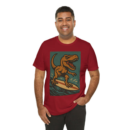 Surfing T-Rex T-Shirt – Funny Dinosaur Graphic Tee for Summer Vibes - WhimSpin - https://whimspin.com