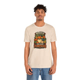 Soft cream crewneck T-shirt with colorful pumpkin graphic and text