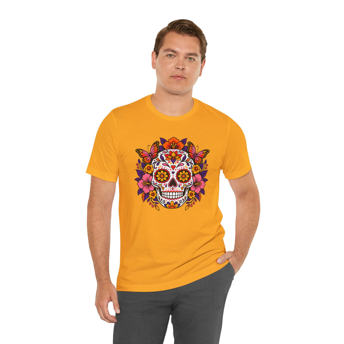 Floral Sugar Skull T-Shirt – Colorful Día de los Muertos Inspired Tee