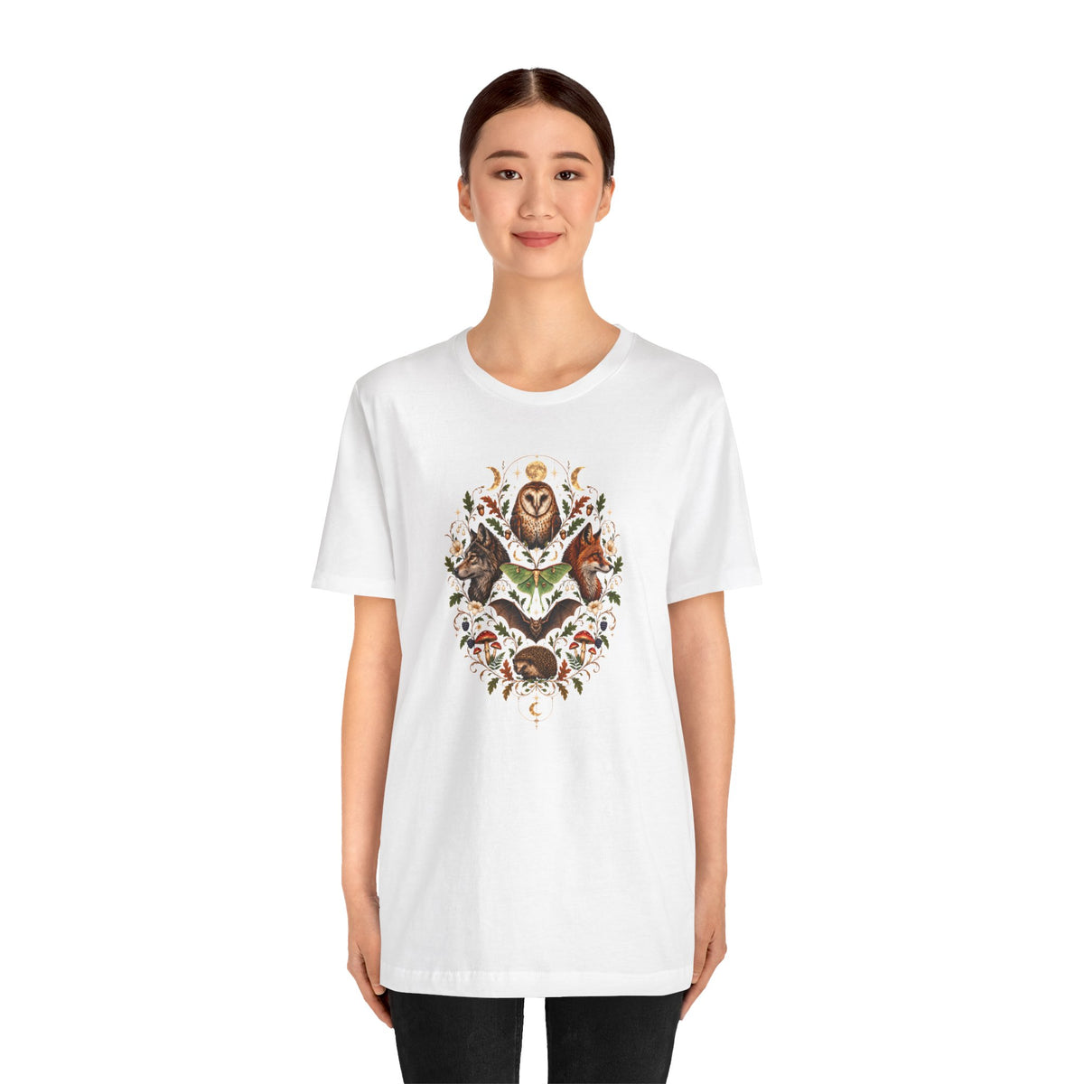 Nocturnal Woodland Animals T-Shirt – Moonlit Nature Tee