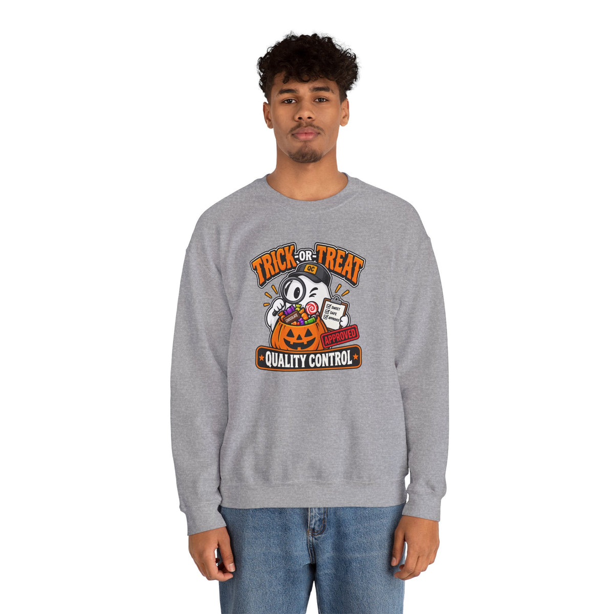 Trick-or-Treat Quality Control Sweatshirt – Funny Halloween Cozy Top