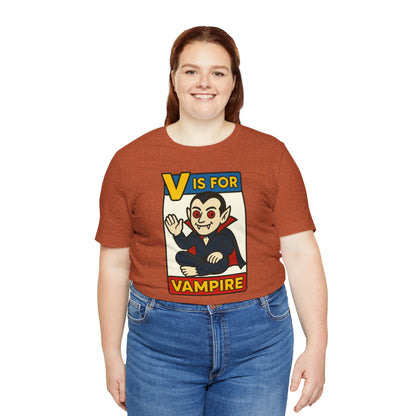 V is for Vampire T-Shirt – Funny Halloween Legend Alphabet Tee