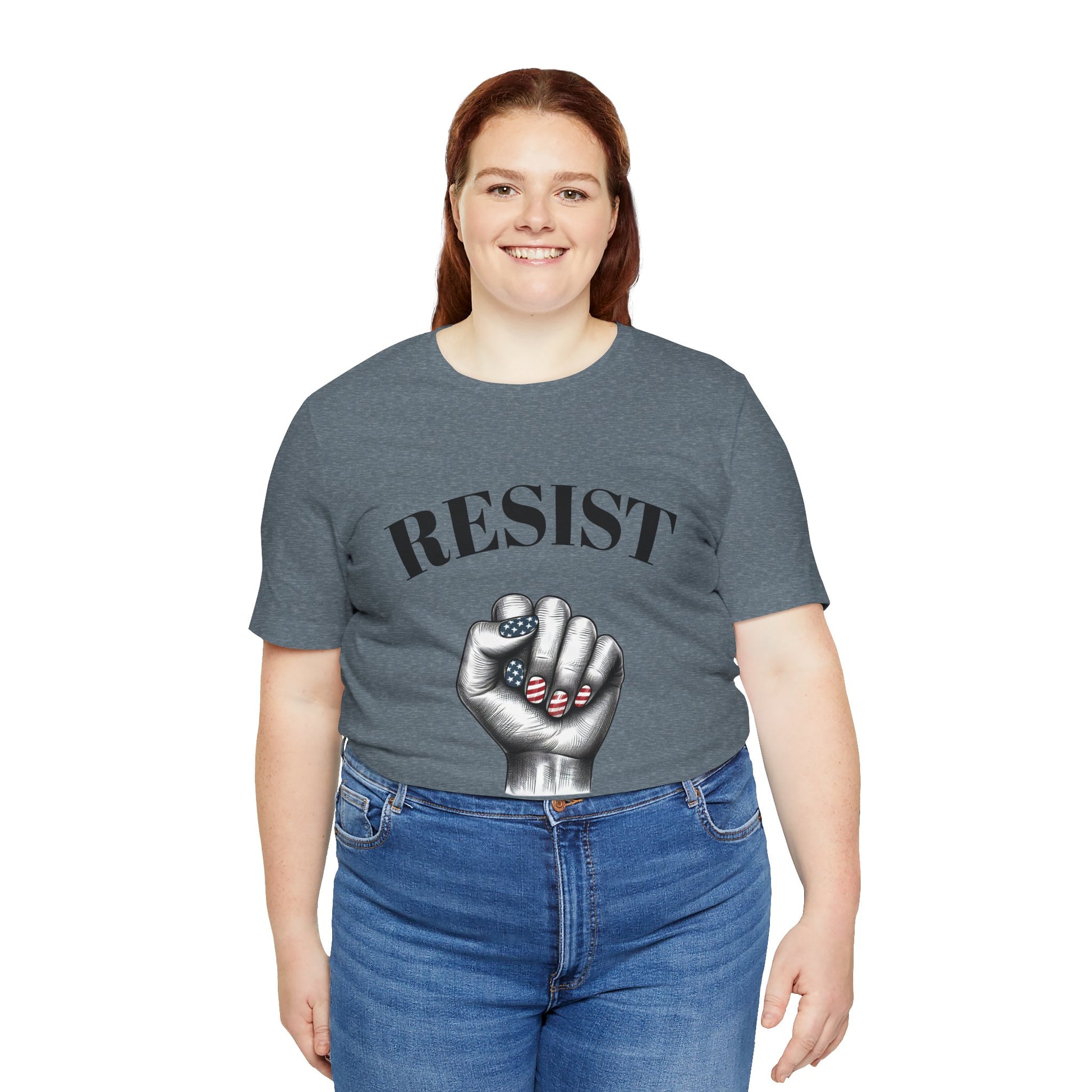 Resist Feminist Power Fist Tee – USA Flag Nails Protest Shirt - WhimSpin - https://whimspin.com