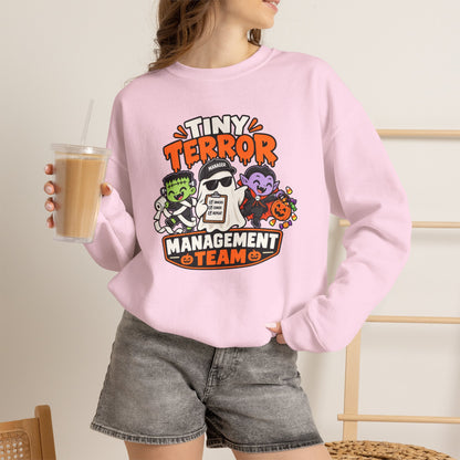 Tiny Terror Management Team Sweatshirt – Funny Halloween Parent Crewneck