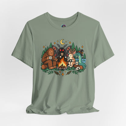 Cryptid Campfire T-Shirt – Bigfoot, Mothman & Nessie Tee