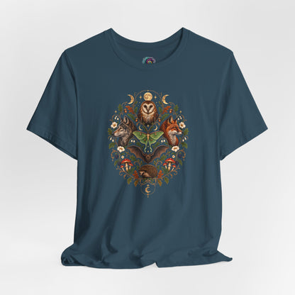 Nocturnal Woodland Animals T-Shirt – Moonlit Nature Tee