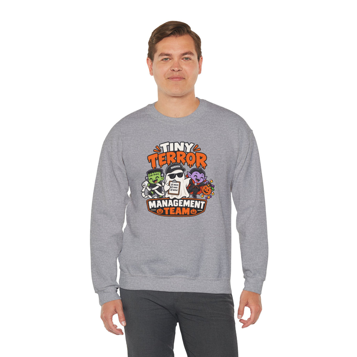 Tiny Terror Management Team Sweatshirt – Funny Halloween Parent Crewneck