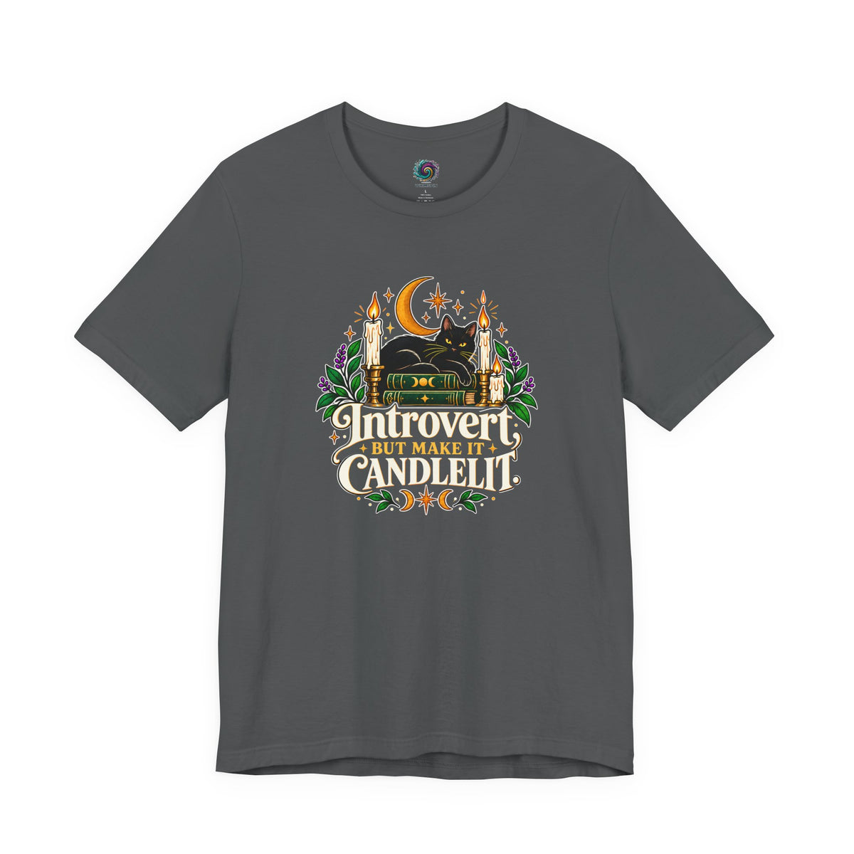 Introvert But Make It Candlelit T-shirt - Witchy Bookish Cat Tee