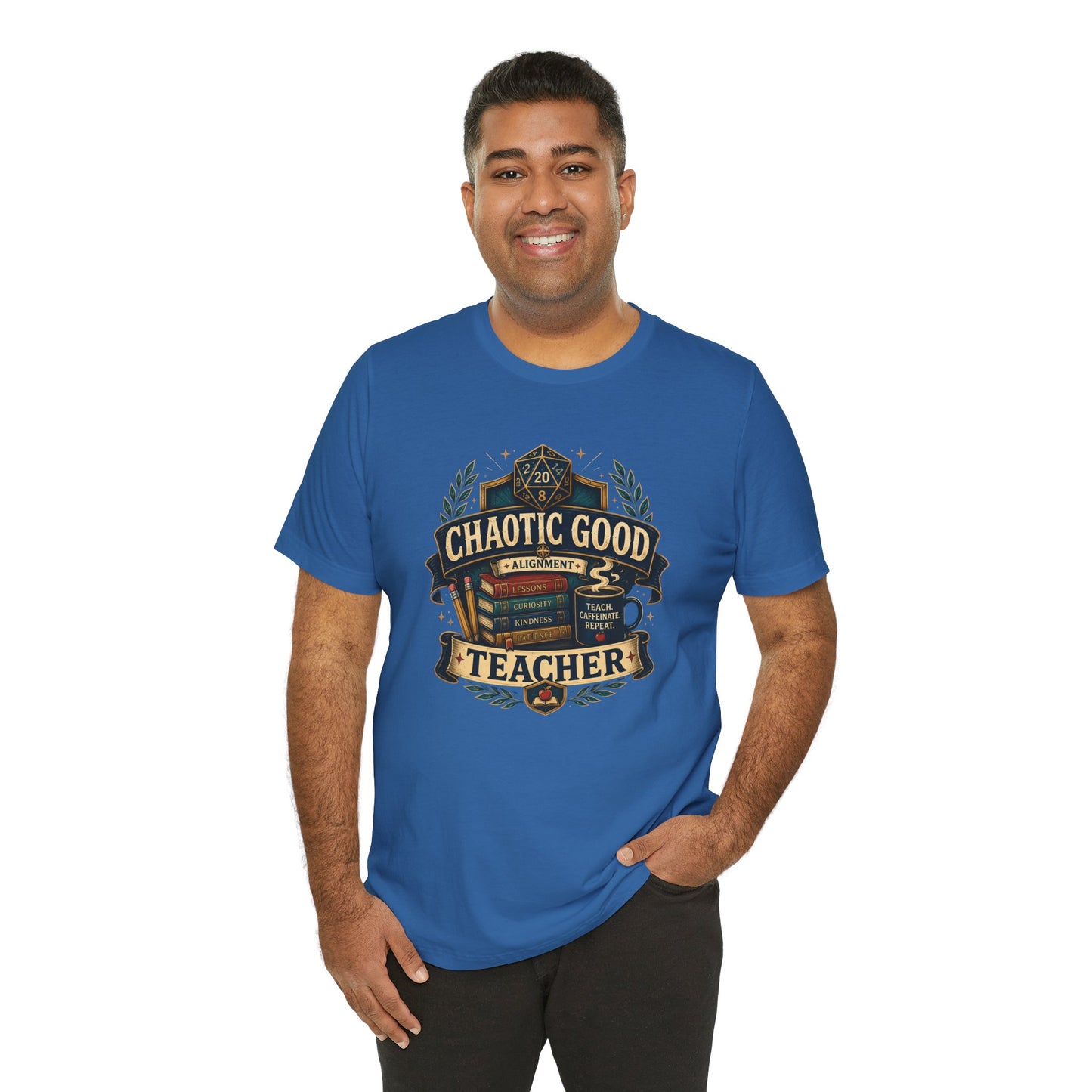 Chaotic Good Teacher T-Shirt – RPG Teacher Graphic Tee