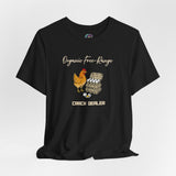 Black graphic T-shirt with chicken-and-eggs illustration and 'Crack Dealer' text