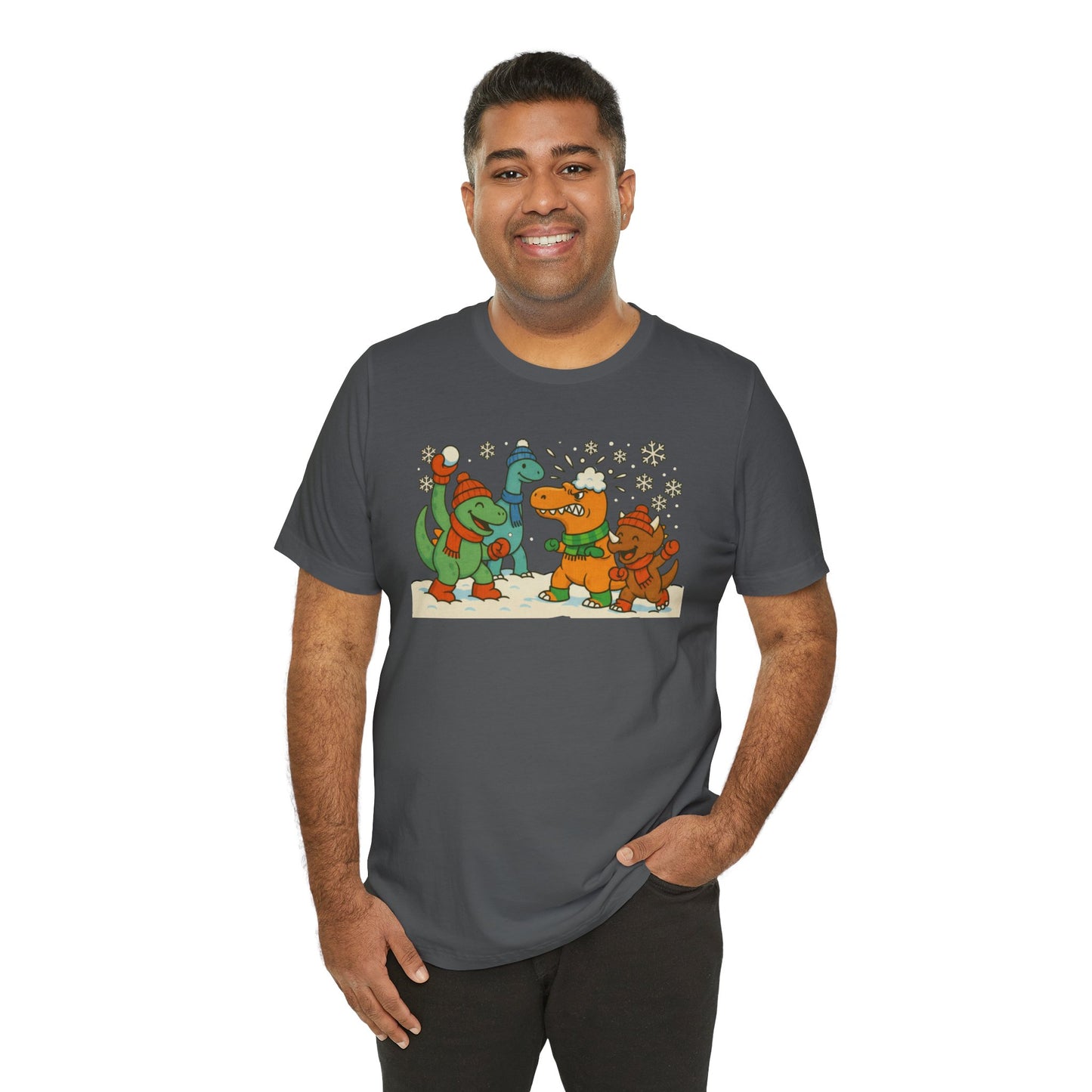 Dinosaur Snowball Fight T-Shirt – Funny Winter Dino Graphic Tee