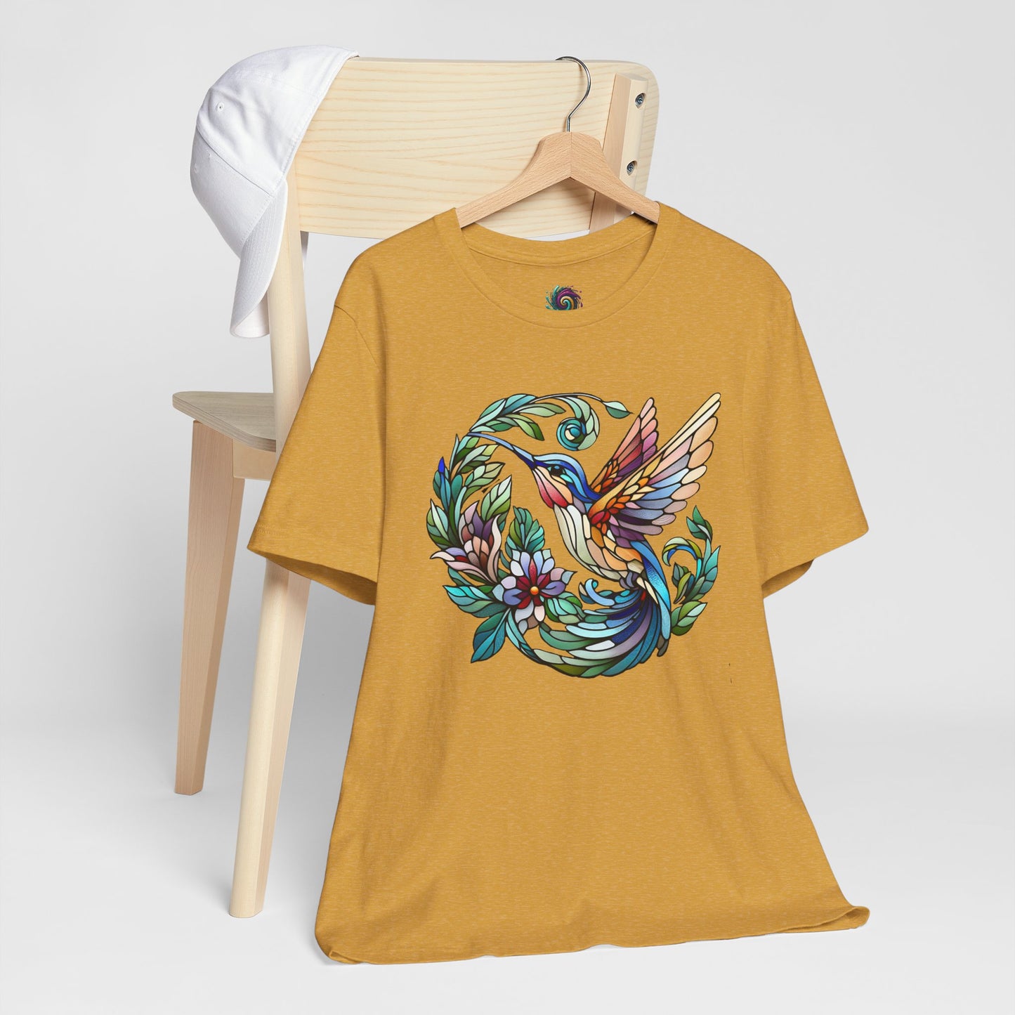 Stained Glass Hummingbird Tee – Vibrant Nature Shirt