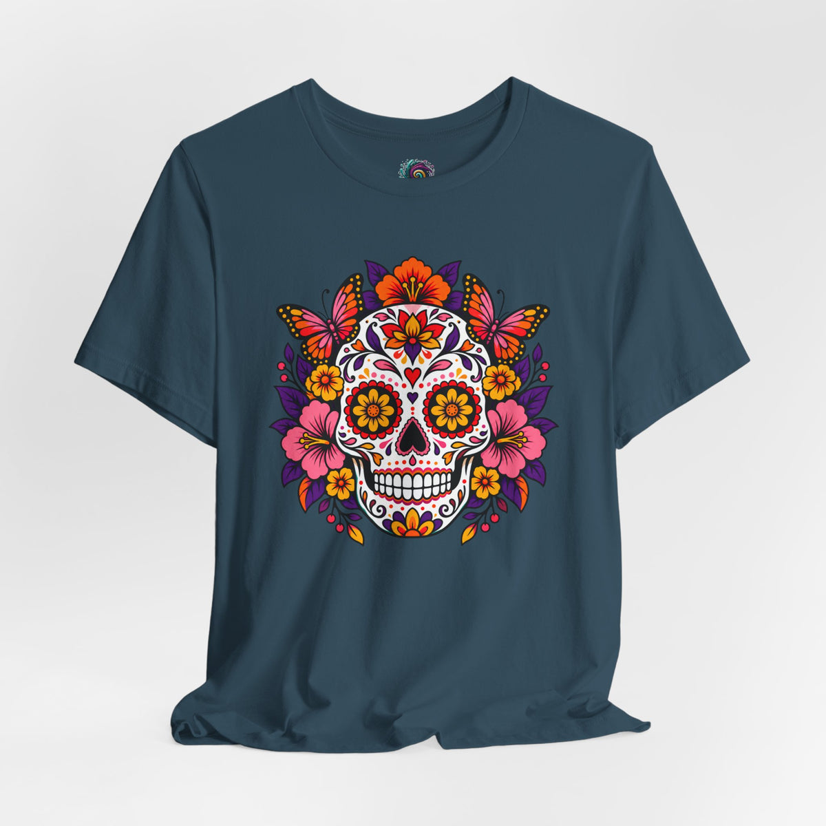 Floral Sugar Skull T-Shirt – Colorful Día de los Muertos Inspired Tee
