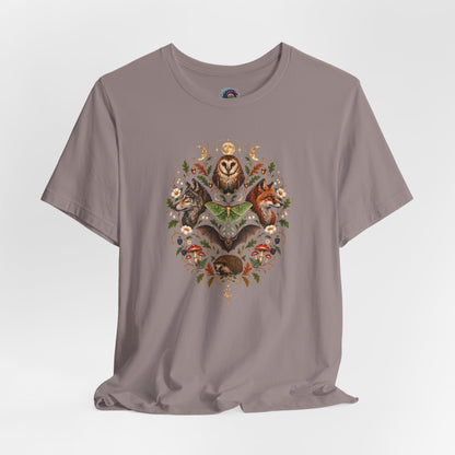 Nocturnal Woodland Animals T-Shirt – Moonlit Nature Tee