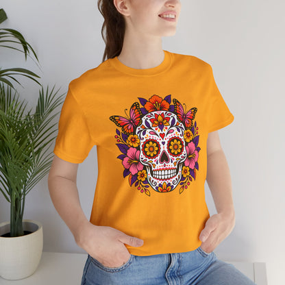 Floral Sugar Skull T-Shirt – Colorful Día de los Muertos Inspired Tee