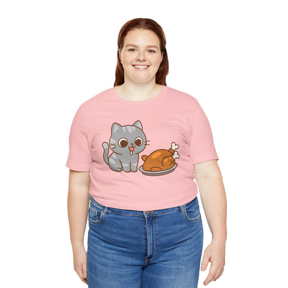 Thanksgiving Cat T-Shirt – Cute Hungry Cat and Turkey Tee